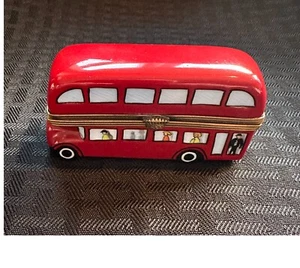 Limoges Frankreich Peint Main rot Doppeldecker Bus Eximious Schmuckschatulle - Bild 1 von 11