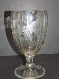 Cut Glass Butterfly Dragonfly Floral 7-1/2" High Chalice Vase - Picture 1 of 8