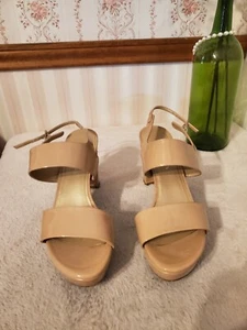 Stuart Weitzman Twocool Patent Leather Tan Platform Sandal size 10 $425 - Picture 1 of 12