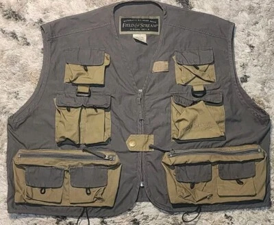 Field & Stream Fly Fishing Vest Beige Brown Pockets Sz L - Image 1 of 4