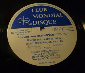 ARNOLD EIDUS - MITTMAN - RICCI - MANKOWITZ / BEETHOVEN quartet op.16 / CMD - Picture 1 of 2