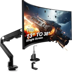 Single Monitor Arm Desk Mount for 13"-38" Ultrawide Screens, Gas Spring Full Mot - Picture 1 of 9
