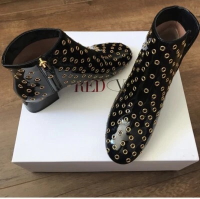 NUEVO EN CAJA BOTAS ROJAS VALENTINO Oro Remaches NEGRO EMBELLECIDO Patten 35.5 Foto 1 de 4