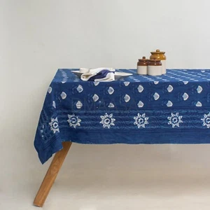 Indigoblau Blumenmuster 100 % Baumwolle Blockdruck Tischdecke Esstisch mit Serviette - Bild 1 von 5