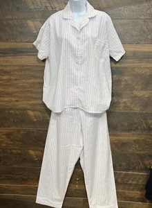 Vintage Carole Damen Pyjama 2-teiliges Set lila Streifen große kurze Ärmel Y2K USA - Bild 1 von 15