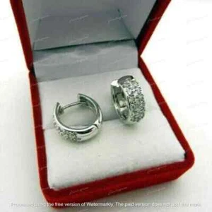 2.00CT Round Cut Lab Created Diamond Men's Hoop Earrings 14K White Gold Plated - Picture 1 of 3