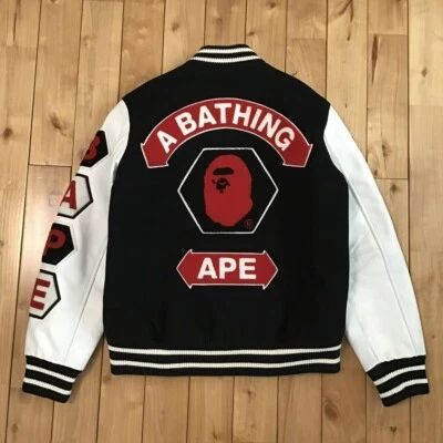 BAPE LOGO leather sleeve varsity jacket a bathing ape NIGO Size S - Image 1 of 4