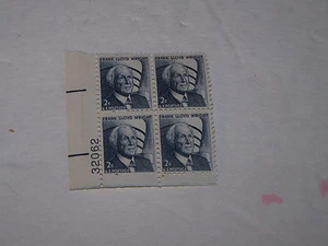 BLOCK OF 4 UNITED STATES POSTAGE STAMP 2C FRANK LLOYD WRIGHT LOWER LEFT UNUSED - Picture 1 of 3