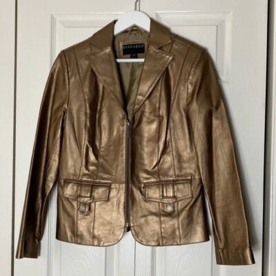 Chaqueta Bernardo Vintage Bronce Cuero Cremallera  Foto 1 de 4