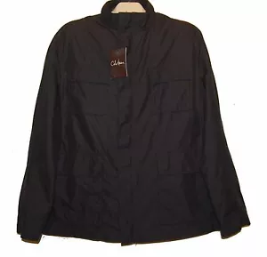 Cole Haan Black Men's Rain Coat Zipper Leather Trim Collar Jacket Size XL - Picture 1 of 11
