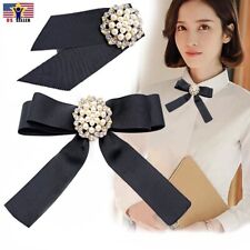 Women Pearls Vintage Brooch Ribbon Bow Collar Pins Corsage shirt tie Cravat Bowk