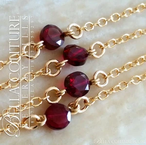 SALE NEW 18" 18K GOLD GARNET VTG STATION DIAMOND ROSE CUT PENDANT CHAIN NECKLACE - Picture 1 of 23