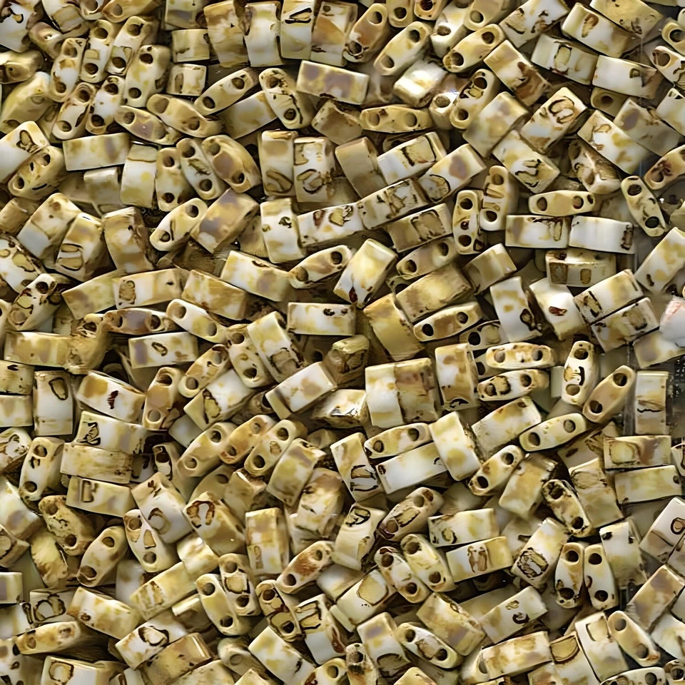 Miyuki Half Tila Beads 2-Hole Rectangle  2.3 x 5mm 7.8GM Picasso Opaque Canary - Image 1 of 3