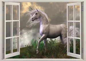 Unicorn Tale Fairy Fantasy Forest 3d Smashed Wall View Sticker Poster Art Z-1-8 - Picture 1 of 1