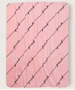 Victoria's Secret VS Pink Sherpa Blanket Rose Pink / Black Script SUPER SOFT - Picture 1 of 5