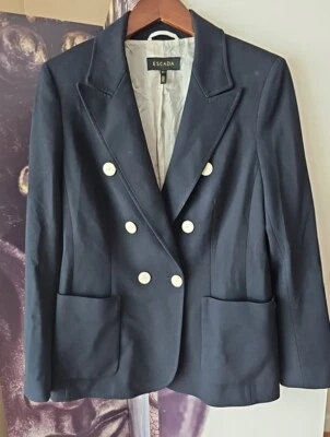 Blazer Escada Azul Marino Doble Pecho BEVEN Mezcla Viscosa Talla 42 YJ01 Foto 1 de 4