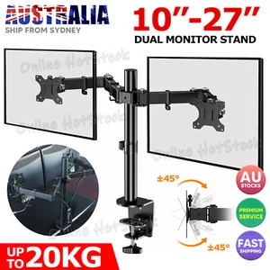 Artiss Monitor Stand Dual Arm Desk Mount 27'' HD LED TV Screen Holder Bracket - Picture 1 of 12