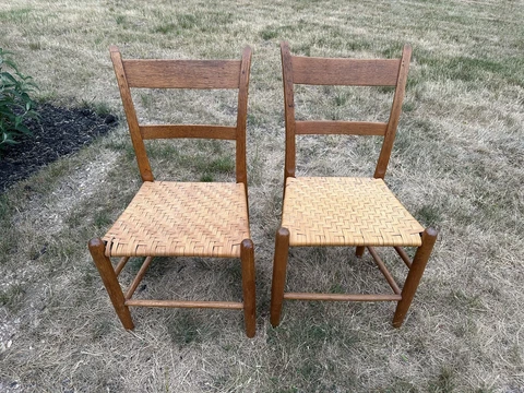 Mid 20th Century Oak Side Chairs with Rush Seats Cover