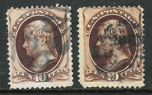 Sc #161 & #188 NYFM etc Fancy Cancel 10 Cent Jefferson Banknote 1873-83 US 89F45 - Picture 1 of 4