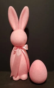 New Flocked Pink Easter Bunny Rabbit & Flocked Egg, Easter Decor, Easter Basket - Picture 1 of 3