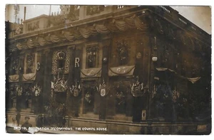 BRISTOL - DECORACIONES DE CORONACIÓN, LA CASA DEL CONSEJO 1912 Foto Real Postal - Imagen 1 de 1