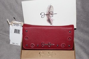 Jessica Simpson Lorelai Sundried Tomato Red Faux Leather Flower Wallet NEW