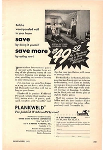 1951 Print Ad U S Plywood Plankweld Pre-finished Weldwood Plywood Build a Wood - Picture 1 of 1
