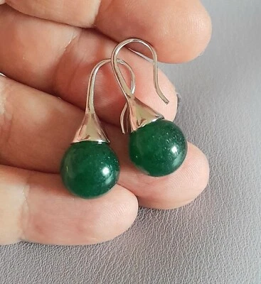 ORECCHINI GIADA VERDE NATURALE E ARGENTO 925 PENDENTI DI PERLE DI GIADEITE VERDE - Immagine 1 di 4