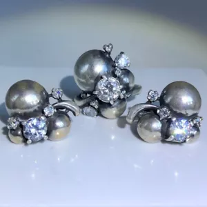 Sterling Silver 925 Ring Earrings Women's Jewelry Set - Picture 1 of 11