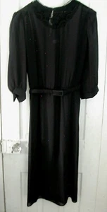 Damen Vintage ILGWU durchsichtig schwarz Kleid 3/4 Ärmel Gürtel Häkelausschnitt Größe 13 EVC - Bild 1 von 6