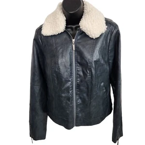 JouJou Giacca Donna Ecopelle Vegan Moto Bomber Nero Collo Sherpa GRANDE  - Foto 1 di 20