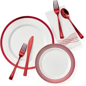 Heavyweight Plastic Plates Disposable Dinnerware Set 175 PCS - Picture 1 of 28