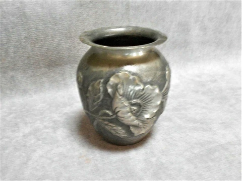 French Vintage FLORAL Pot Vase Planter marked LAGNEAU Cover