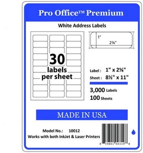 WING OFFICE 30K Premium Shipping Labels Blank Self Adhesive 1 x 2 5/8 30/sheets - Picture 1 of 7