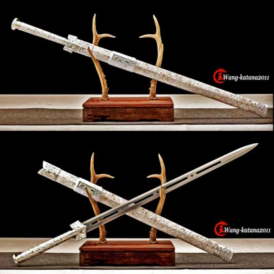 Espada recta de doble filo de acero al carbono ranura larga Jian dinastía Han china de 41"" Foto 1 de 4