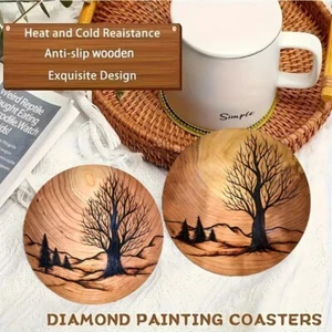 Set of Five Tree Ring Round Wooden Unique Heat-Resistant Coaster Set - Picture 1 of 2