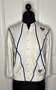 Roman stripe Cardigan Tennis Acrylic Orlon NWT Pearl Button Fun Fashions - Picture 1 of 13