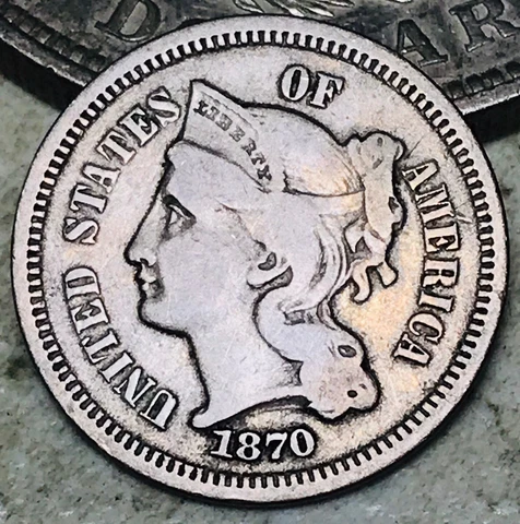 1870 Three Cent Nickel Piece 3C Ungraded Choice US Type Coin CC17839 Cover