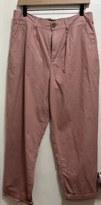 One 5 One Pink H-Rise 1/2 Elastic Waist Pleated Paperbag Tapered Pants Sz L - Image 1 of 4