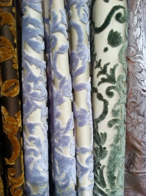 Cut Velvet Scroll Damask Heavy Velvet Classic Home Decor Orange Velvet Burnout  - Image 1 of 4