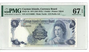 Cayman Islands $1 Dollar 1971-72 PICK# 1b PMG: 67 EPQ GEM UNC. #PL2161 - Picture 1 of 2