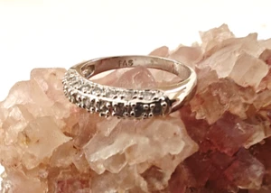 Vintage FAS Silver Wedding Engagement Ring Band with Tiny Gemstones  Size 7 - Picture 1 of 15