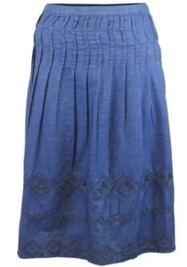 FAT FACE 10 BNWOT Denim A Line Pleated/Embroidered Knee Length Skirt - Picture 1 of 6