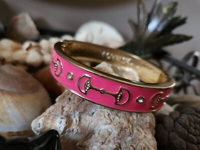 Pulseira FORNASH tom dourado esmalte rosa bit de cavalo pulseira vintage RARA excelente - Imagem 1 de 4