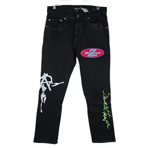 Seventh Heaven Mens Medium SS19 Black Embroidered Logo Skinny Jeans - Picture 1 of 12