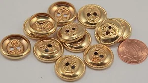 12 Hollow Back Shiny Gold Tone Metal Buttons Nautical Anchor 3/4" 19MM # 6140 - Picture 1 of 1