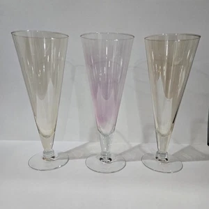 3 Iridescent Amber/Pink Crystal Pilsner Beer Champagne Flute Glass 8"-tall 8-oz - Picture 1 of 4