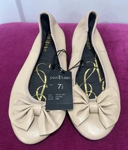Sam & Libby Women's US Size 7.5 Beige Leather Ballet Flats with Bow Accent - Picture 1 of 6