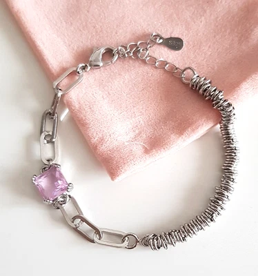 Edles PERLEN ARMBAND 925 SILBER Charm Zirkonia GLIEDER ARMKETTE Armreif Anhänger - Bild 1 von 4