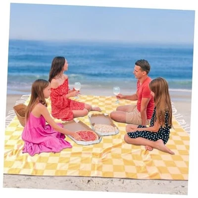  Extra Throw Blanket Queen Full Size Quilt XXL（82"x88"） Xxl Checkered Yellow - Image 1 of 4